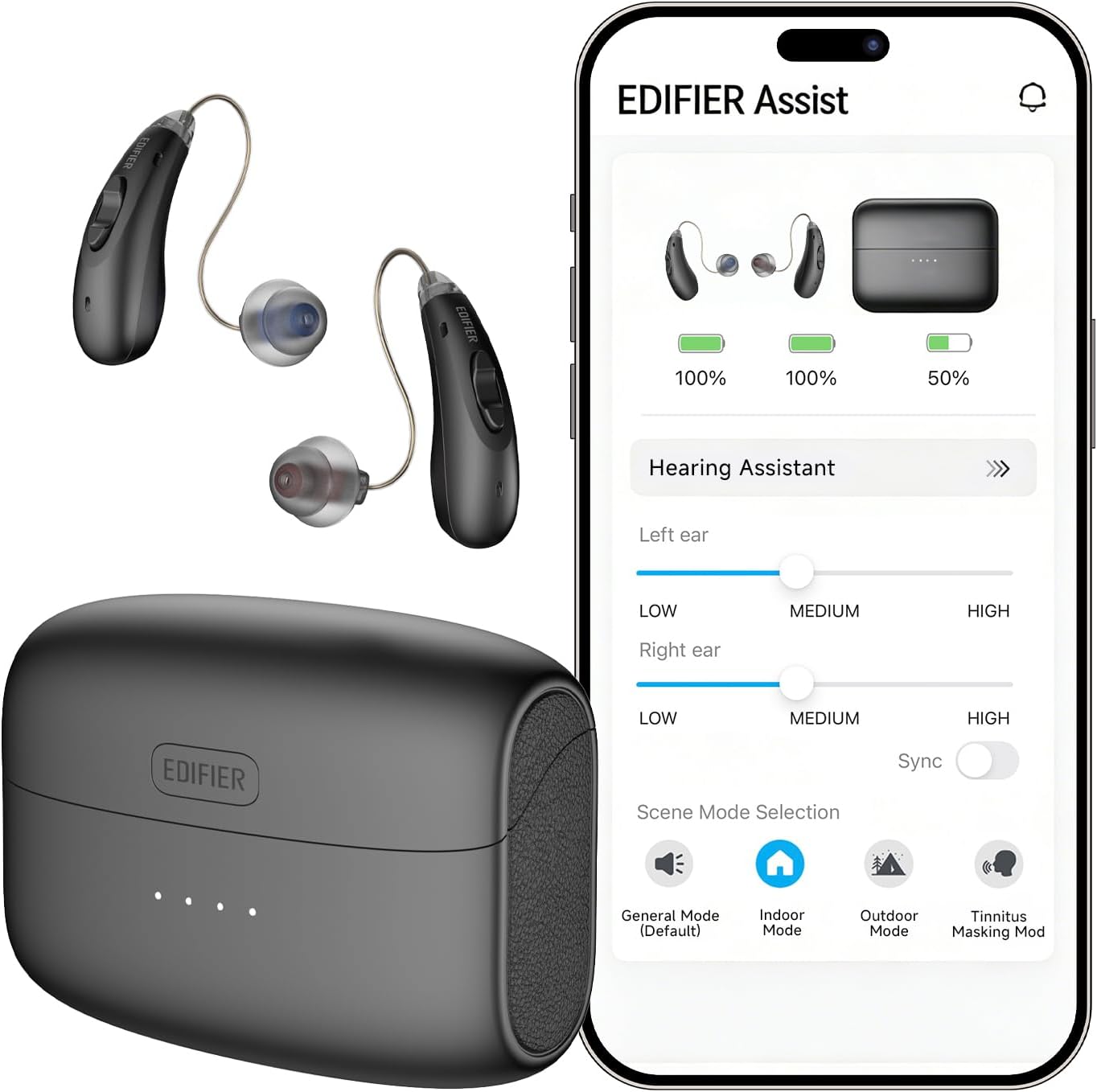 Edifier Eclarity RIC OTC Bluetooth Rechargeable Hearing Aids for Adults & Seniors

