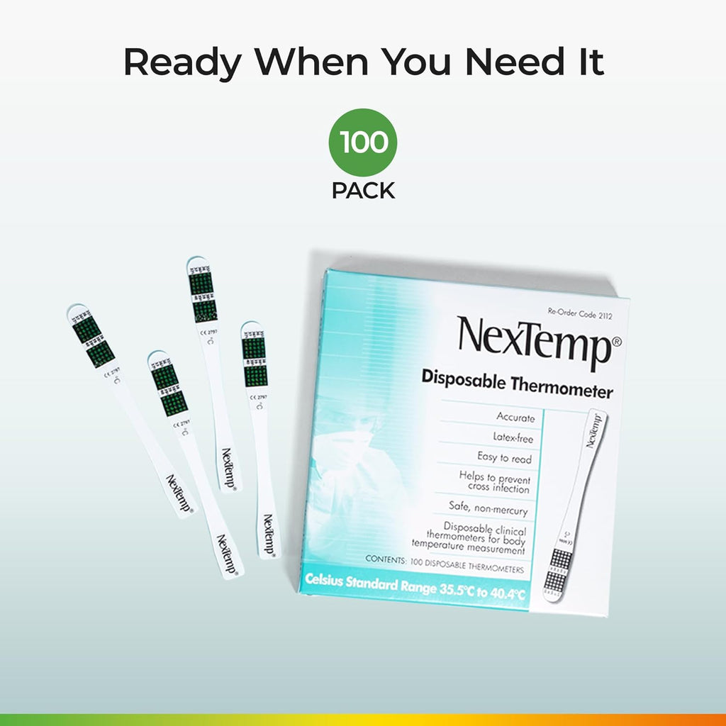 NexTemp Disposable Oral and Underarm Thermometer, Single-Use, Battery-Free

