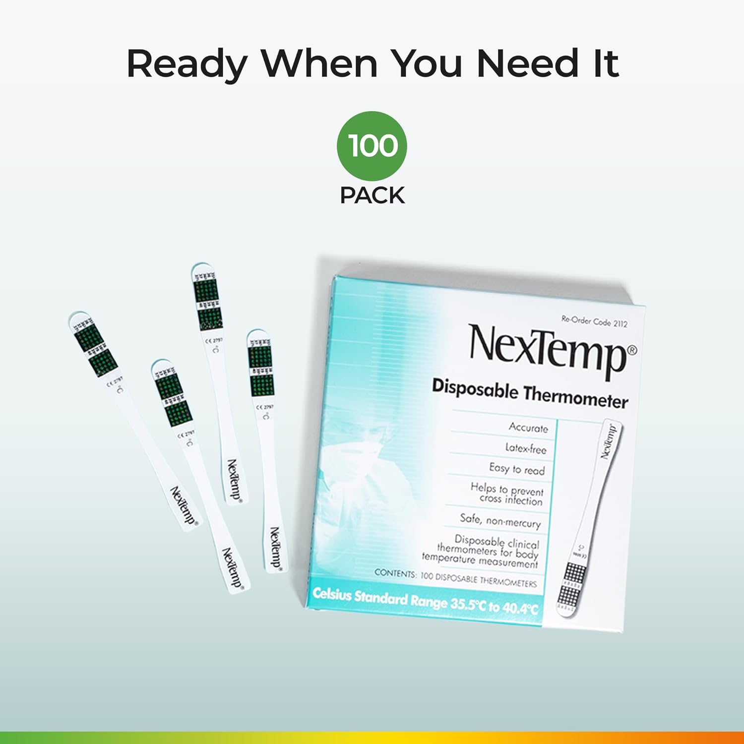 NexTemp Disposable Oral and Underarm Thermometer, Single-Use, Battery-Free


