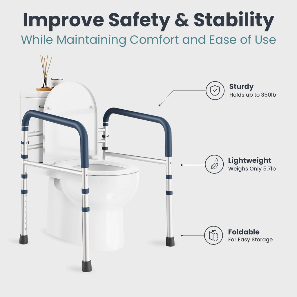 PELEGON Toilet Safety Rails 350 lb Adjustable Toilet Grab Bar Frame


