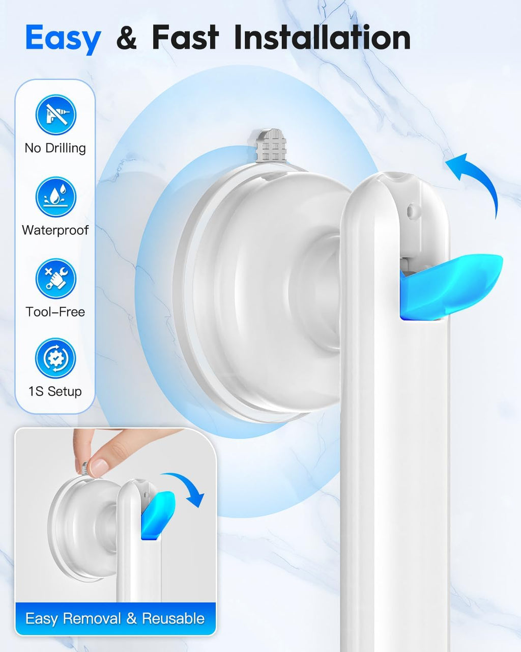 Upgraded Suction Cup Shower Grab Bars, Tool-Free Safety Handle for Bathroom

