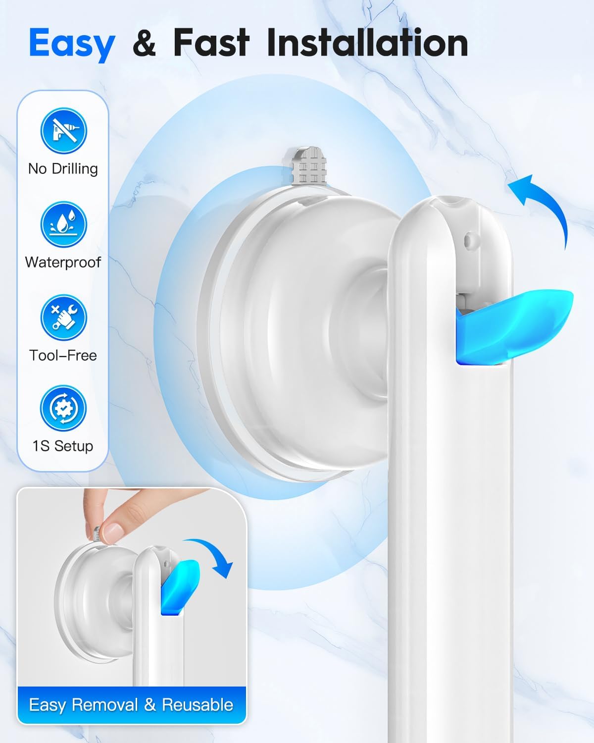 Upgraded Suction Cup Shower Grab Bars, Tool-Free Safety Handle for Bathroom

