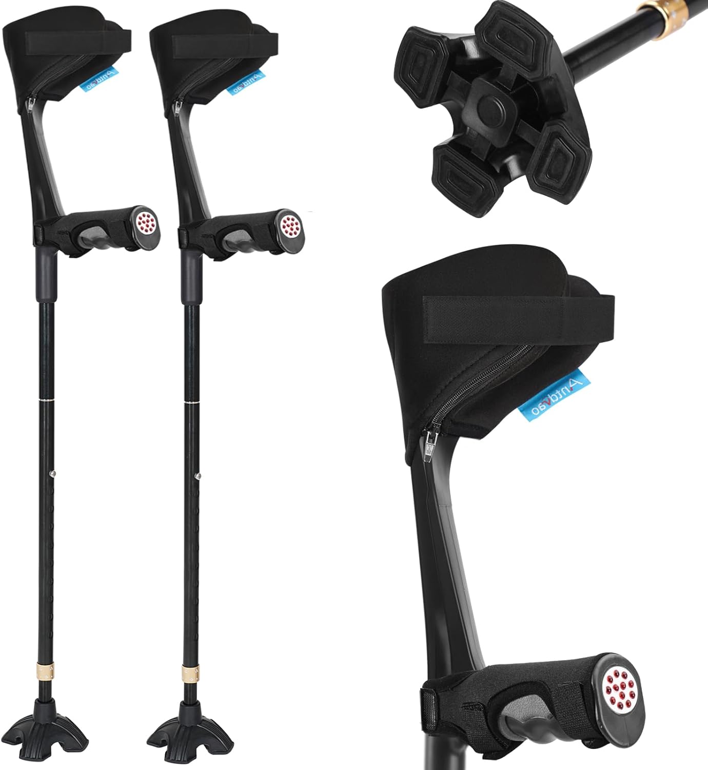 Adjustable Folding Forearm Crutches for Adults with Anti-Slip Quad Base

