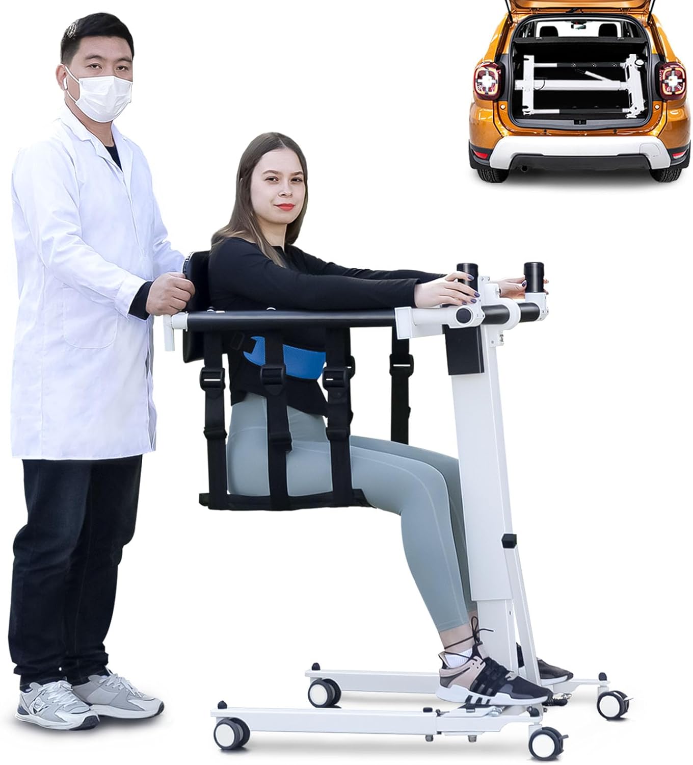 Electric Patient Lift Transfer Chair, Folding Portable Lift for Bathroom and Home

