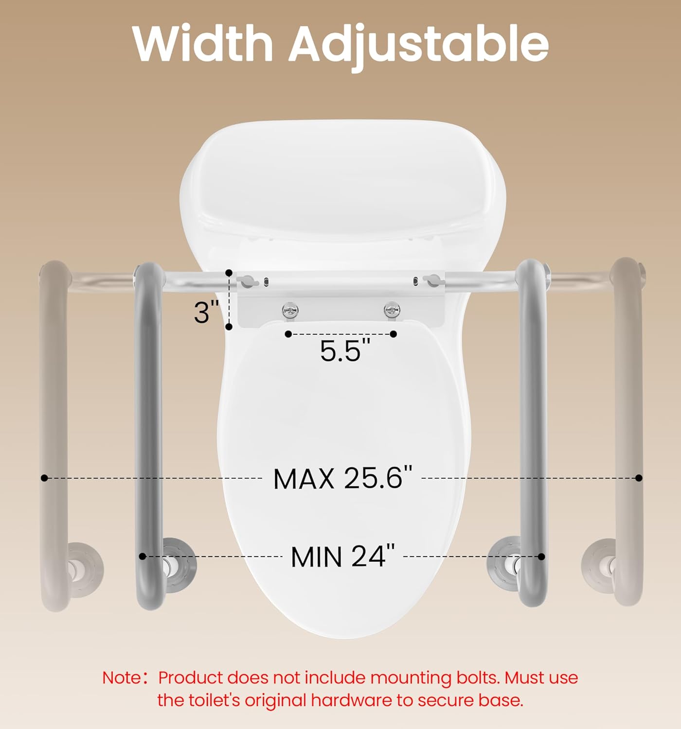 HOMLAND Adjustable Height Toilet Safety Rail with Handles, 350 lb Support Frame

