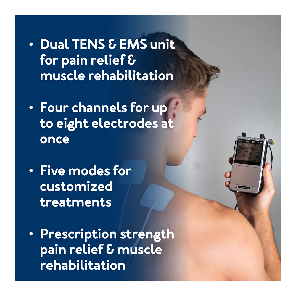 Roscoe Medical 4-Channel TENS and EMS Muscle Stimulator Unit for Pain Relief

