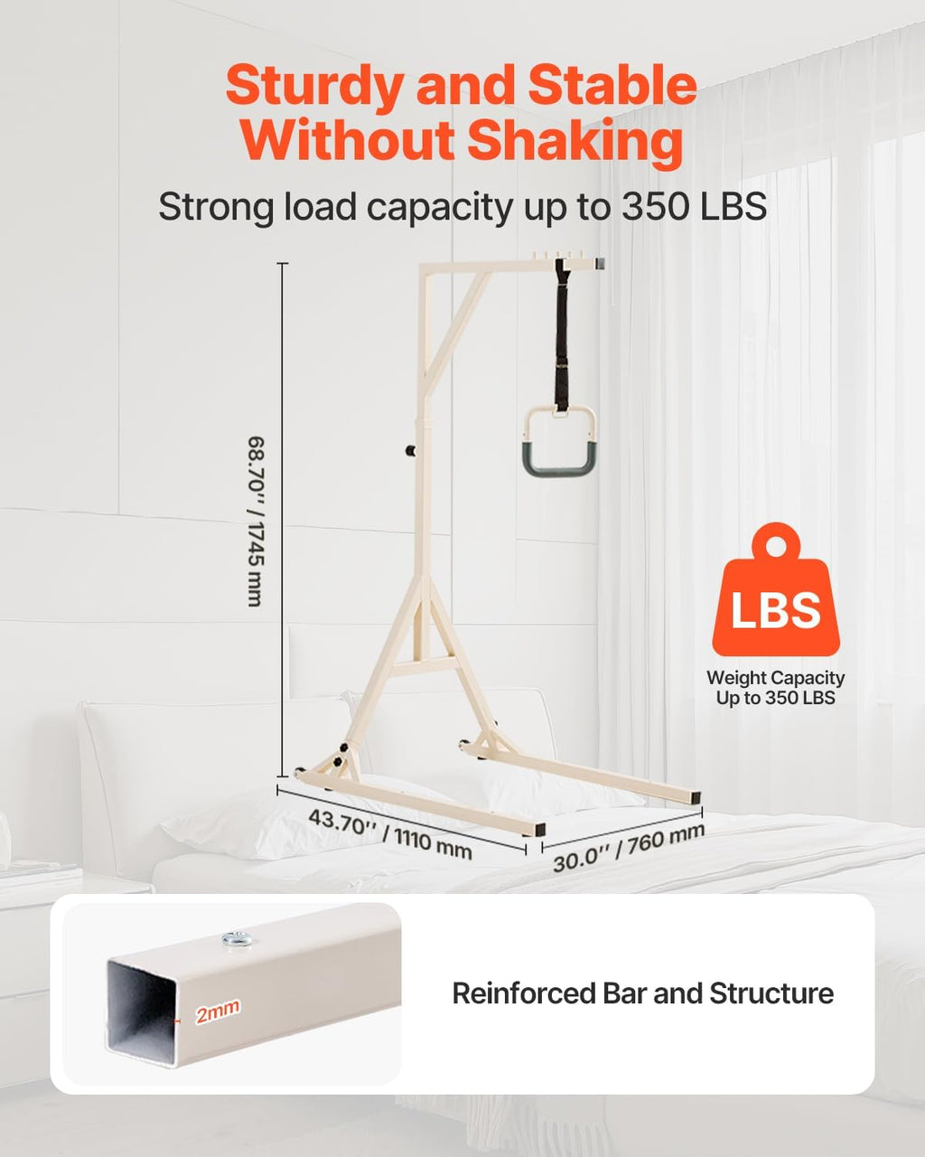 VEVOR Adjustable Bed Trapeze Bar for Mobility, 2 Casters, 350 lb Floor Stand


