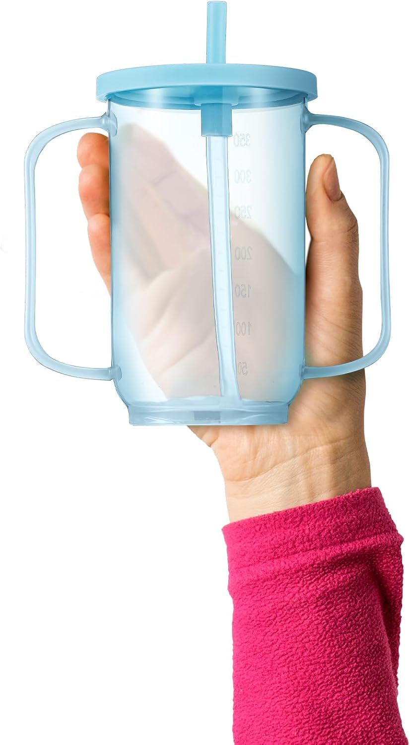 Sliner Adult Straw Sippy Cup with Handles, No-Spill, 12 oz for Dysphagia

