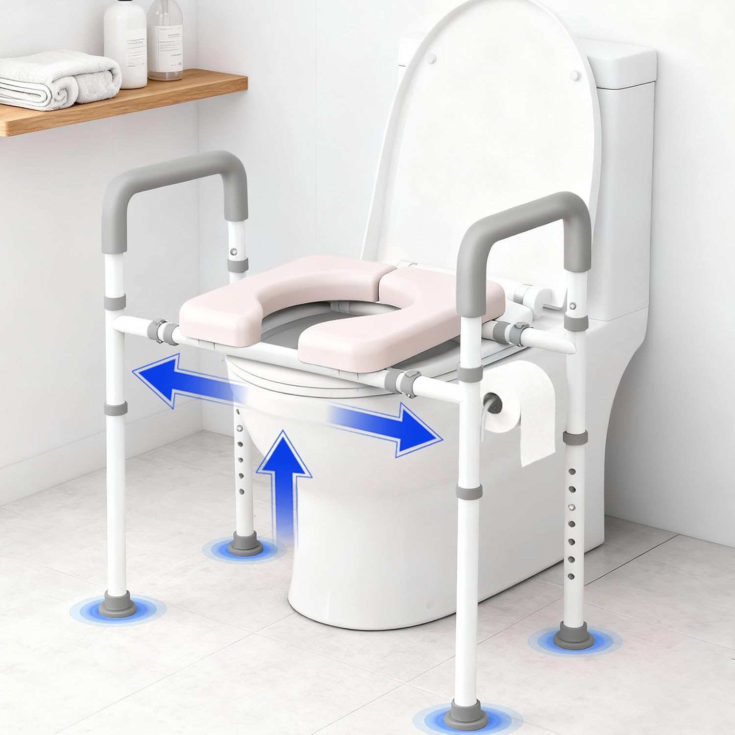 Raised Toilet Seat with Handles, Adjustable Toilet Seat Riser for Seniors

