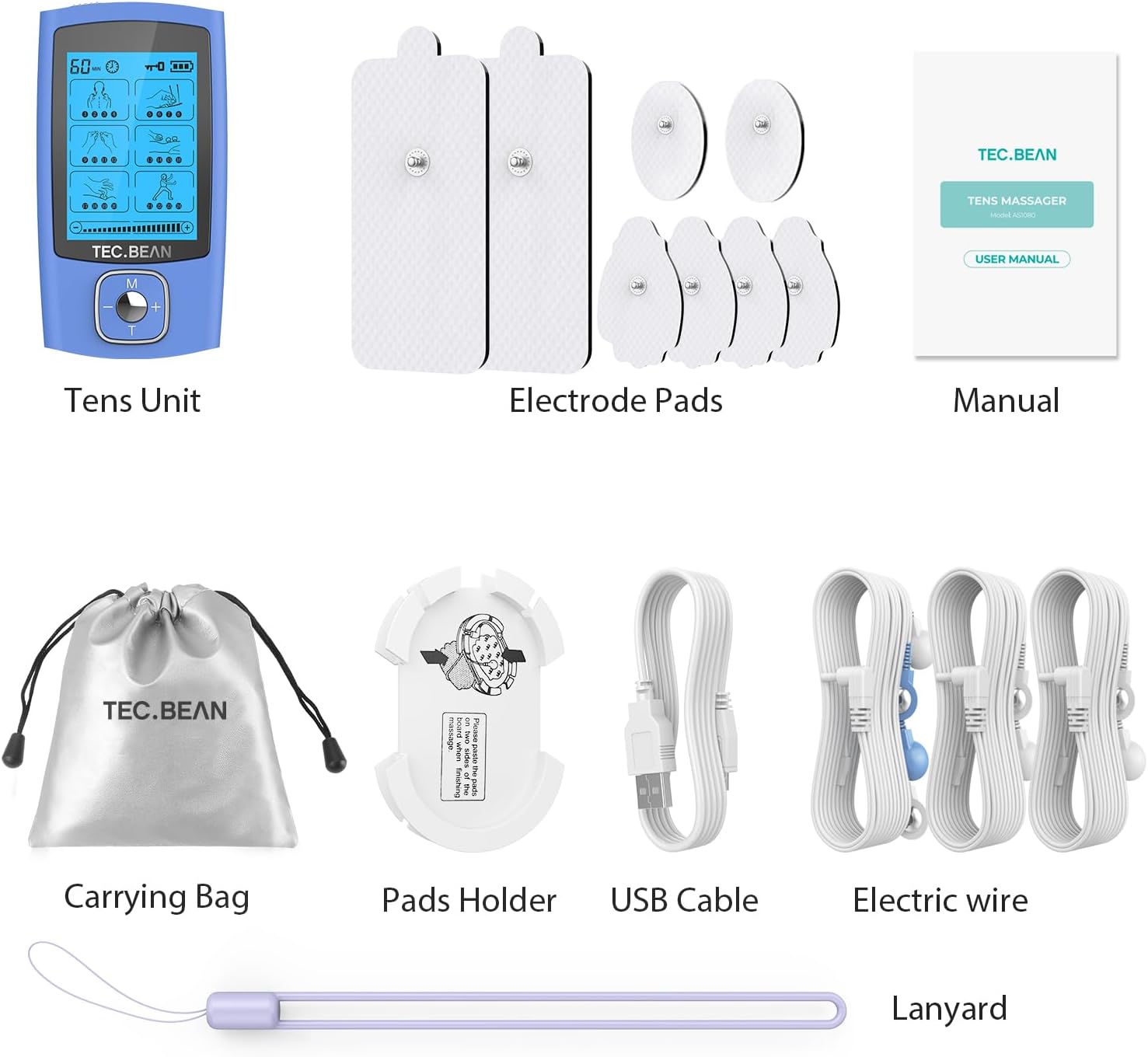 TENS Unit Muscle Stimulator, Rechargeable EMS Massager with 8 Electrode Pads

