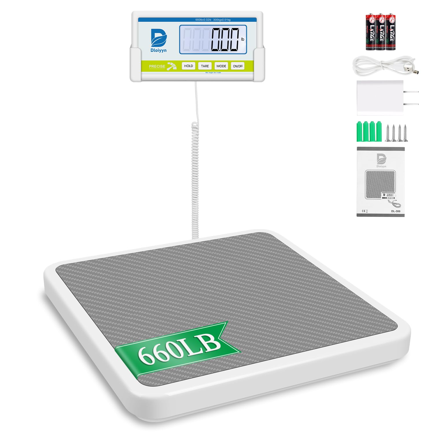 Medical Floor Scale with Digital Display, 660 lb Capacity, kg/lb/oz, AC Adapter Included


