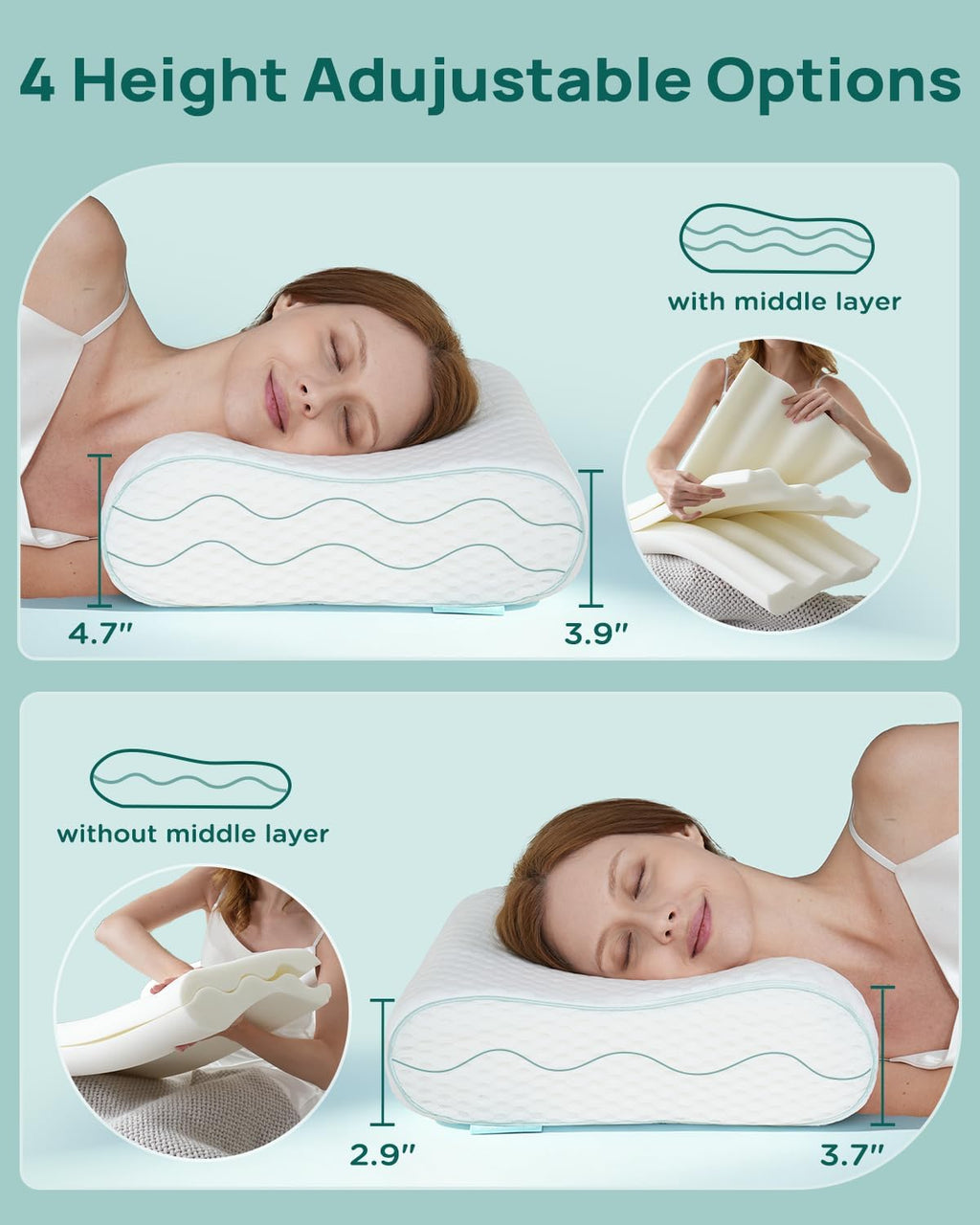 Releep Cervical Neck Pillow Adjustable Contour Cooling Memory Foam Ergonomic

