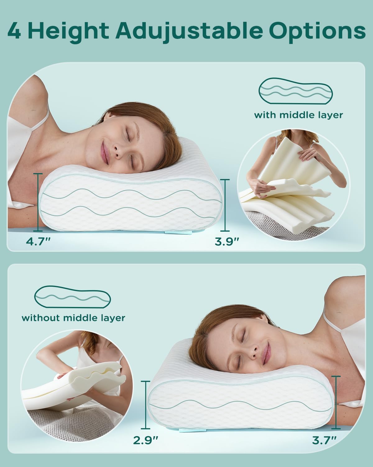 Releep Cervical Neck Pillow Adjustable Contour Cooling Memory Foam Ergonomic


