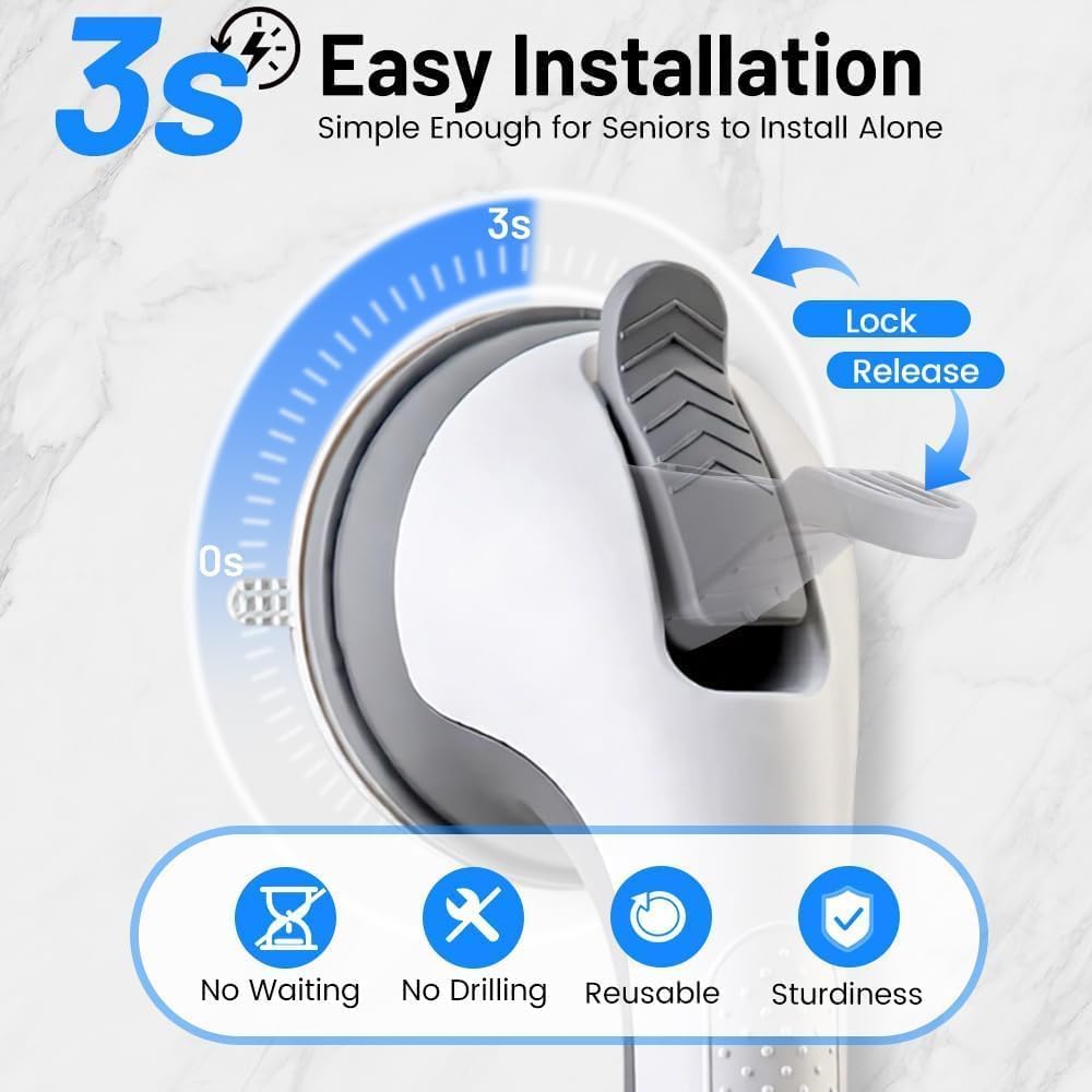Quiheat Suction Shower Grab Bar for Bathtub, Wall Safety Handle, No Drilling

