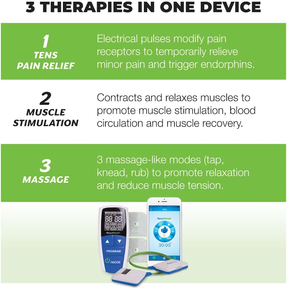 AccuRelief Wireless TENS EMS Muscle Stimulator with Remote and App Pulse Massager

