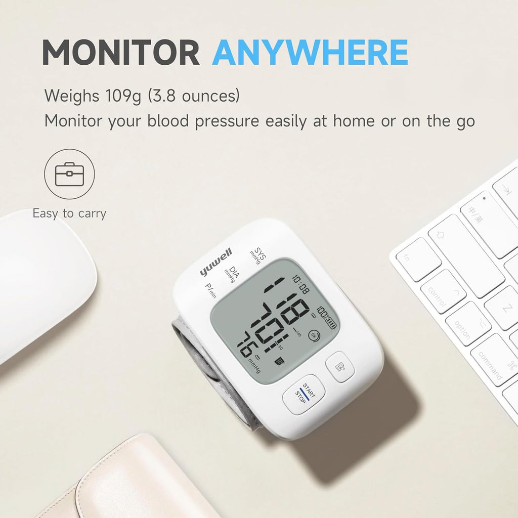 Yuwell Wrist Blood Pressure Monitor with Large Display, Rechargeable BP Machine

