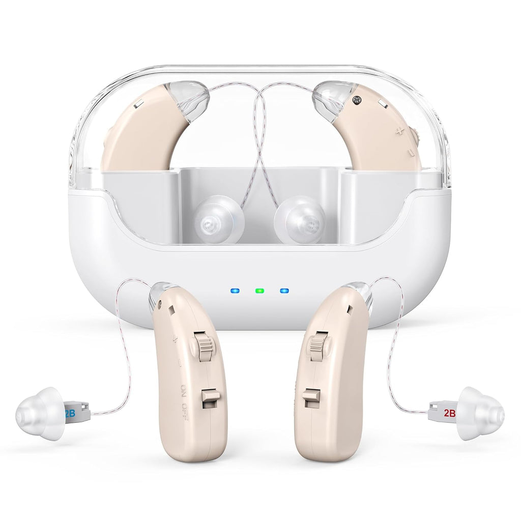 OTC Rechargeable Hearing Aids for Seniors, Lightweight Noise Reduction BTE

