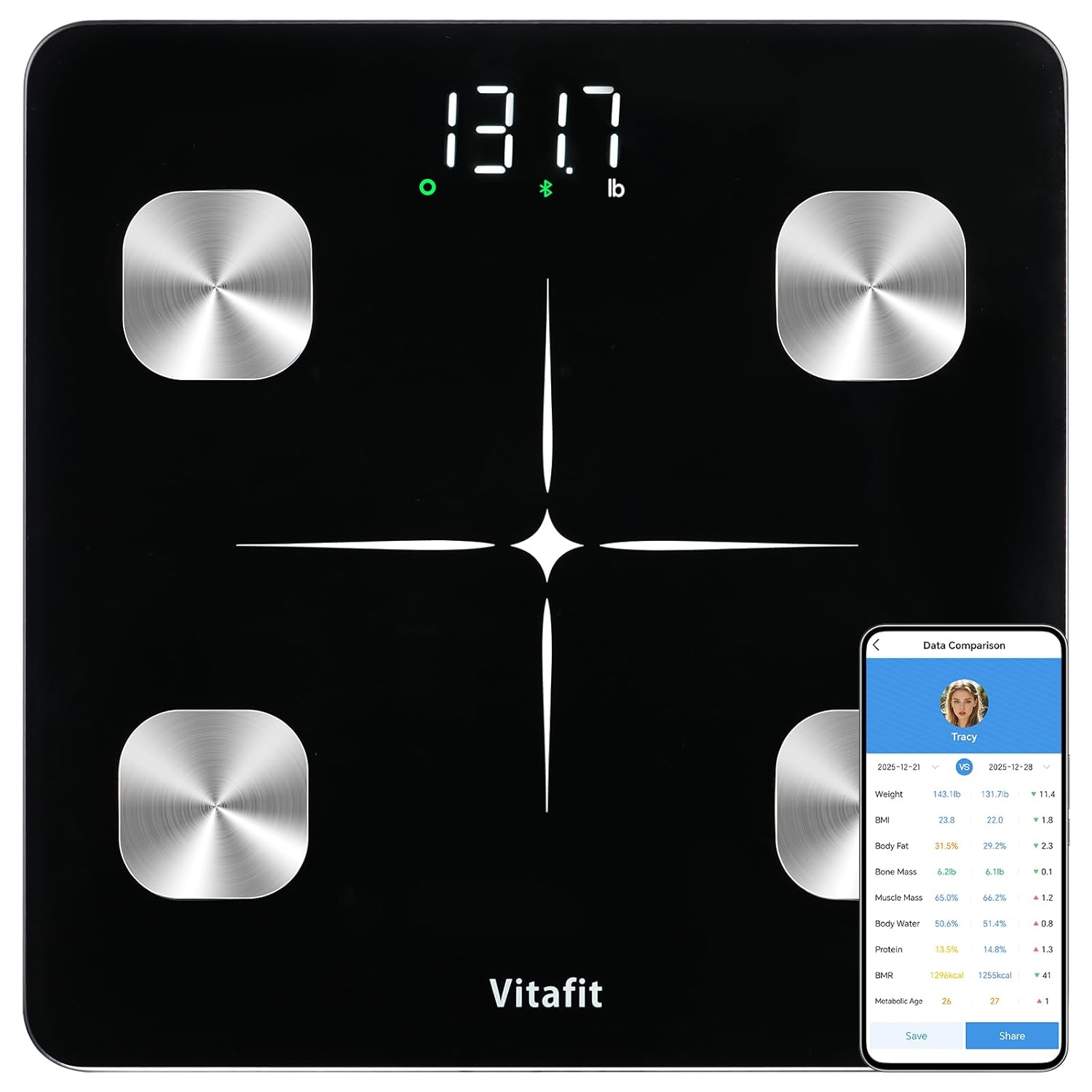 Vitafit Smart Body Composition Scale, 13 Measurements, BIA Fitness Weight Scale

