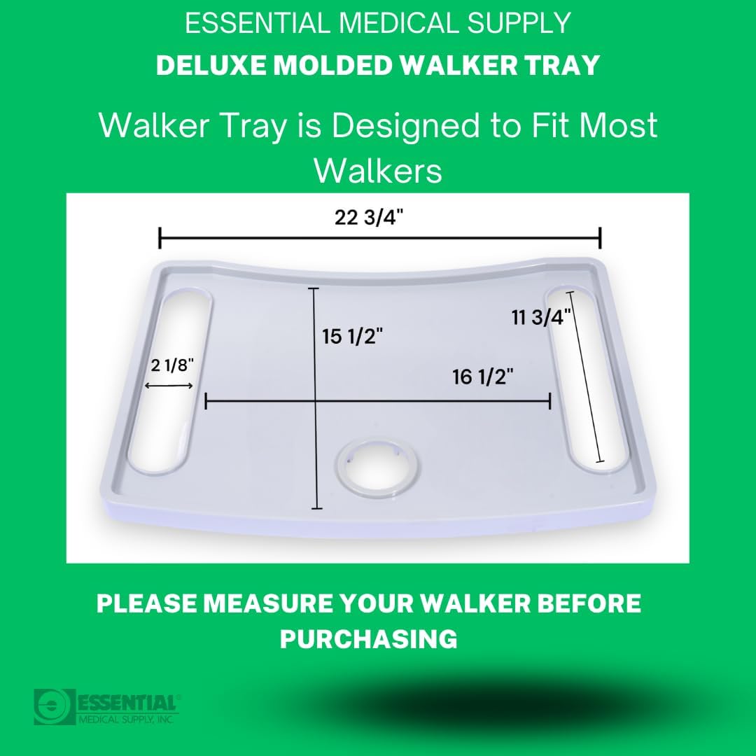 Essential Medical Supply Molded Walker Tray with Cup Holder for Folding Walkers

