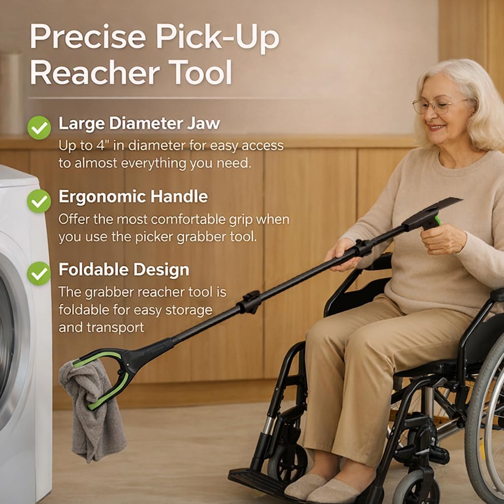 LENGENDONE Extra Long Aluminum Foldable Reacher Grabber Tool with Dual Magnet

