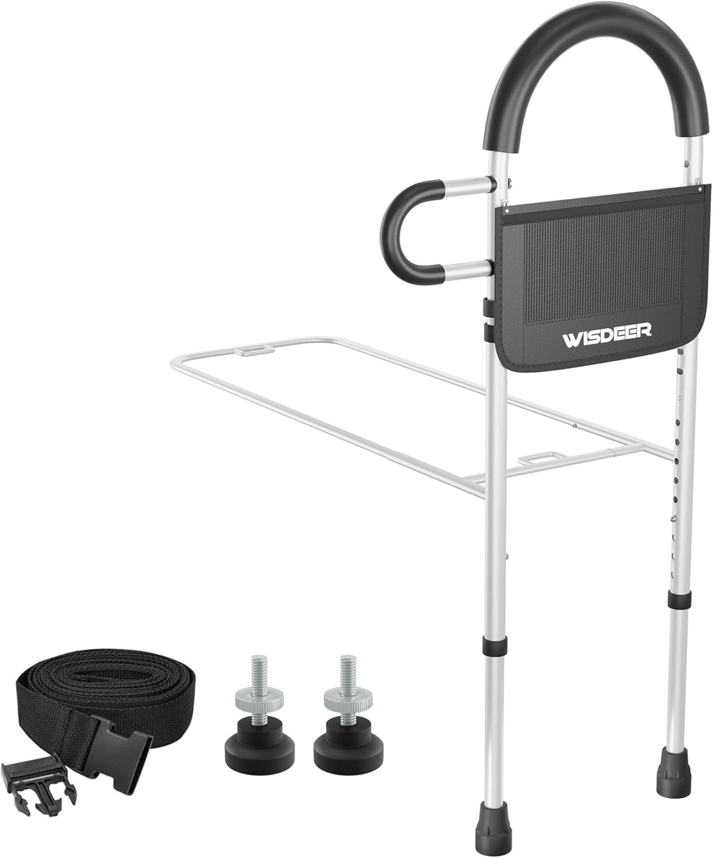 WISDEER Bed Rails for Seniors Dual Handle Bed Assist Grab Bars with Storage Pouch

