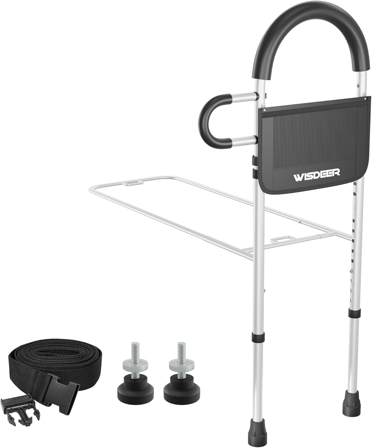 WISDEER Bed Rails for Seniors Dual Handle Bed Assist Grab Bars with Storage Pouch

