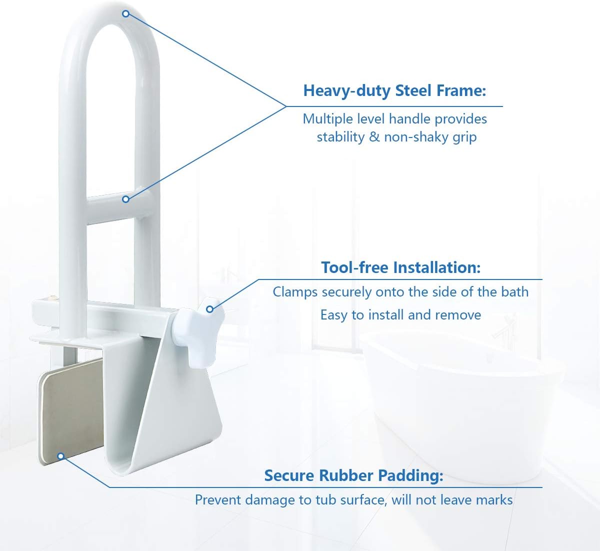 Butizone Bathtub Safety Rail Grab Bar Clamp for Seniors and Elderly

