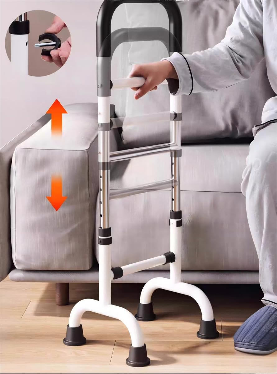 Adjustable Stand Assist Cane with 4-Point Base, 350 lb Capacity, Mobility Aid

