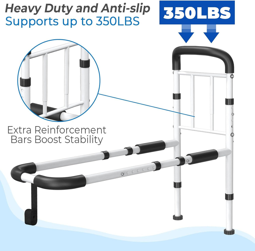 Bed Rails for Seniors Safety ASTM Adjustable Bed Assist Rail 350 lb Non-Slip Grip


