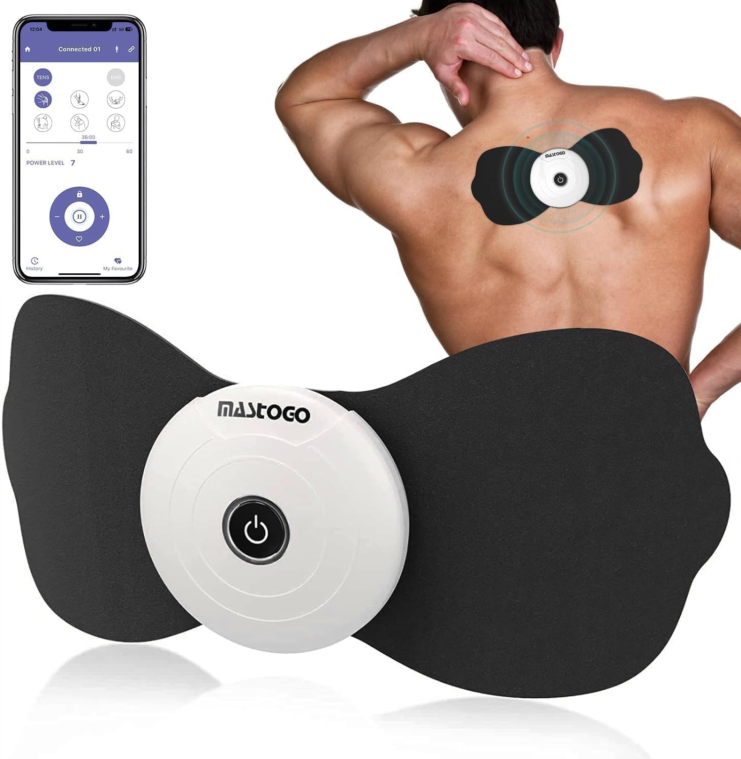 MASTOGO Wireless TENS EMS Muscle Stimulator for Back Pain Relief, Bluetooth App

