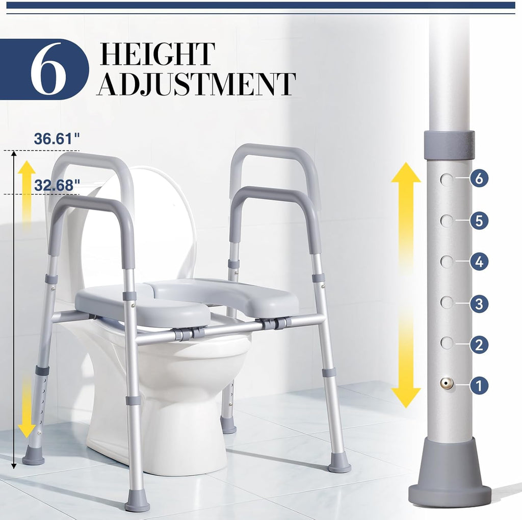 HolyHeal Adjustable Toilet Seat Riser with Handles, Raised Height for Mobility

