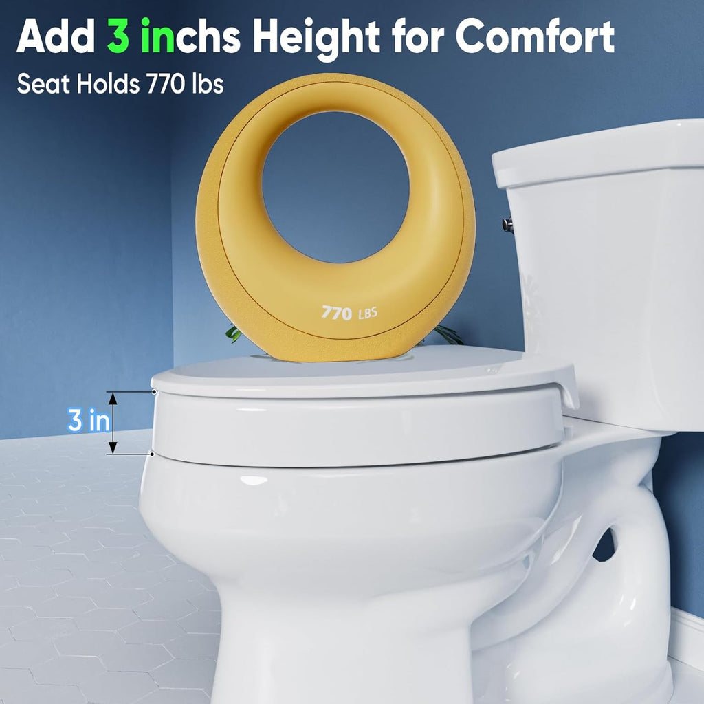 SAMODRA Raised Toilet Seat Riser, 3 Inch High Elevated Toilet Seat, Soft Close


