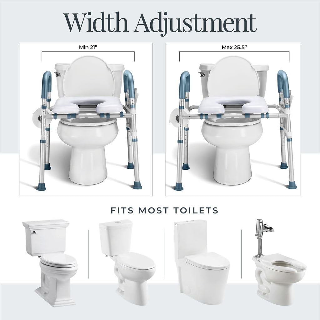 Adjustable Toilet Seat Riser with Handles for Seniors, Elderly, Handicap

