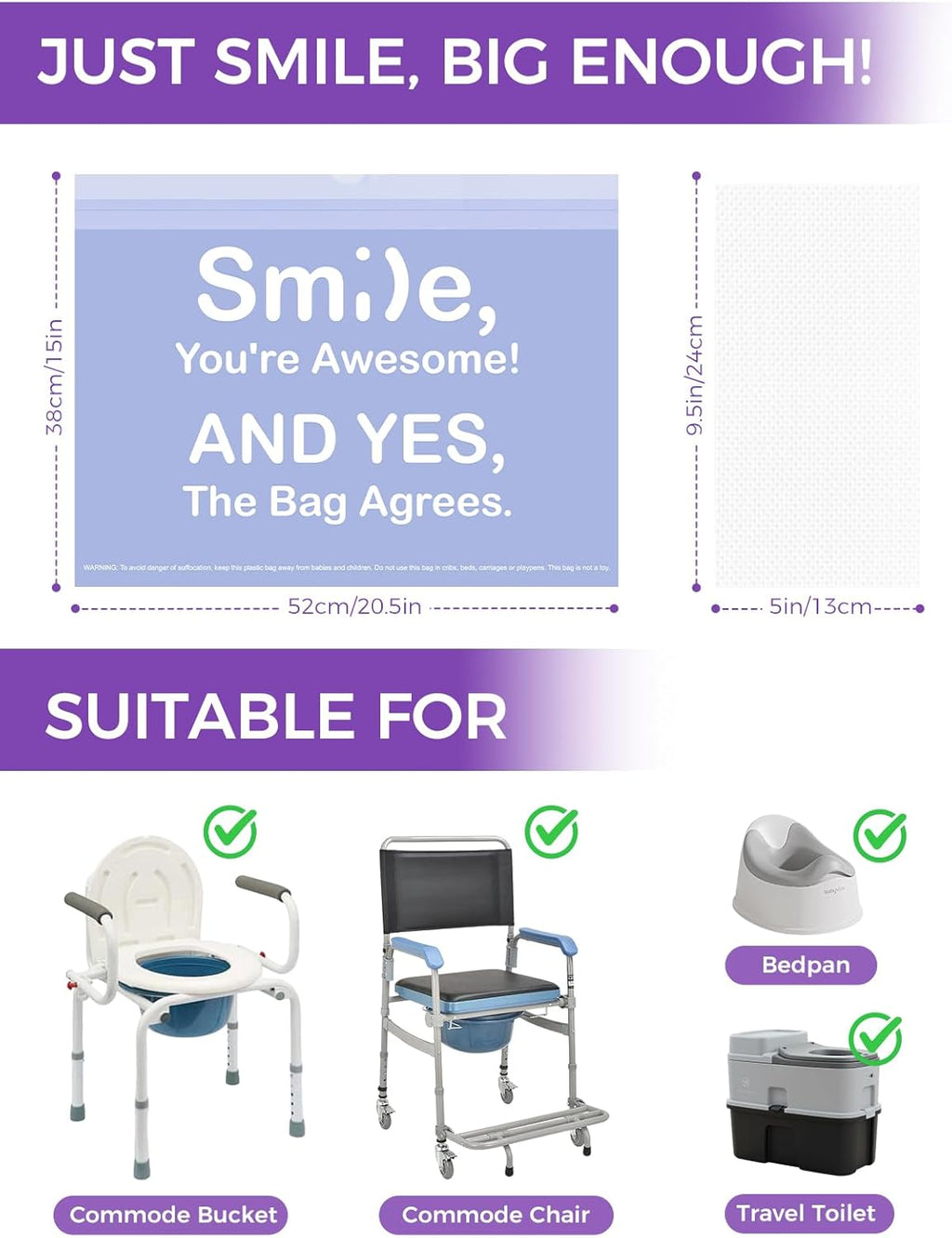 AWoHH Bedside Commode Liners with Absorbent Inserts, Leak-Proof Odor Control

