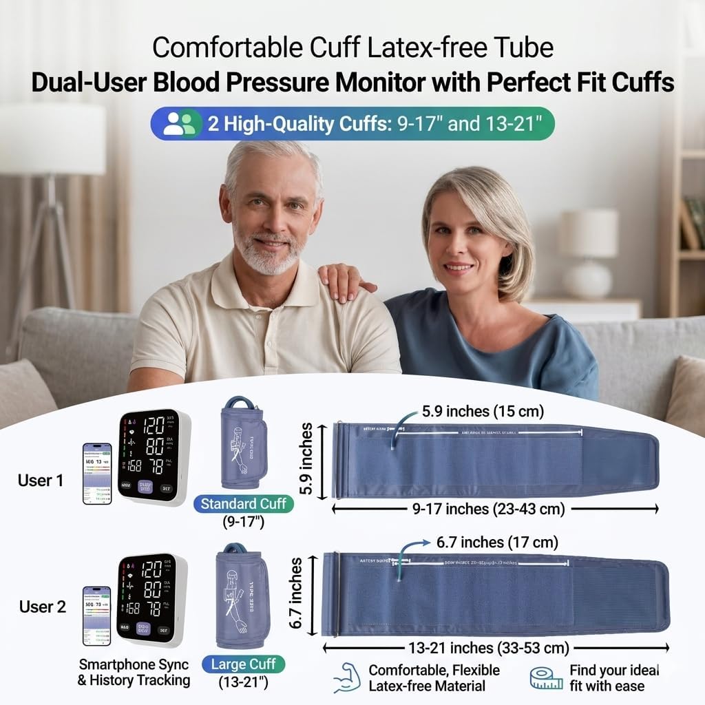 Andesfit Upper Arm Blood Pressure Monitor with Bluetooth and Large Color Display

