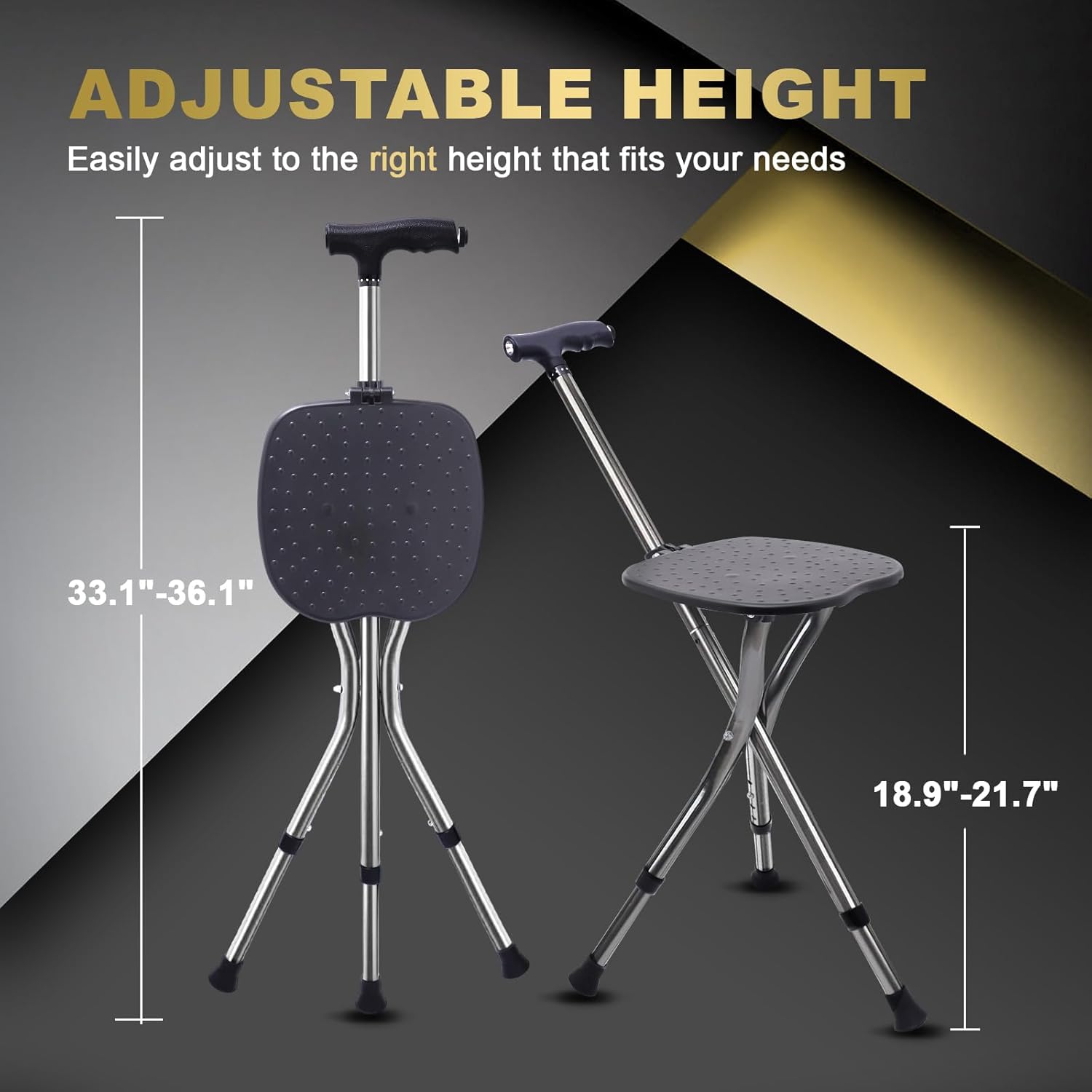 BigAlex Folding Walking Cane with Seat and LED Light, Adjustable Walking Support

