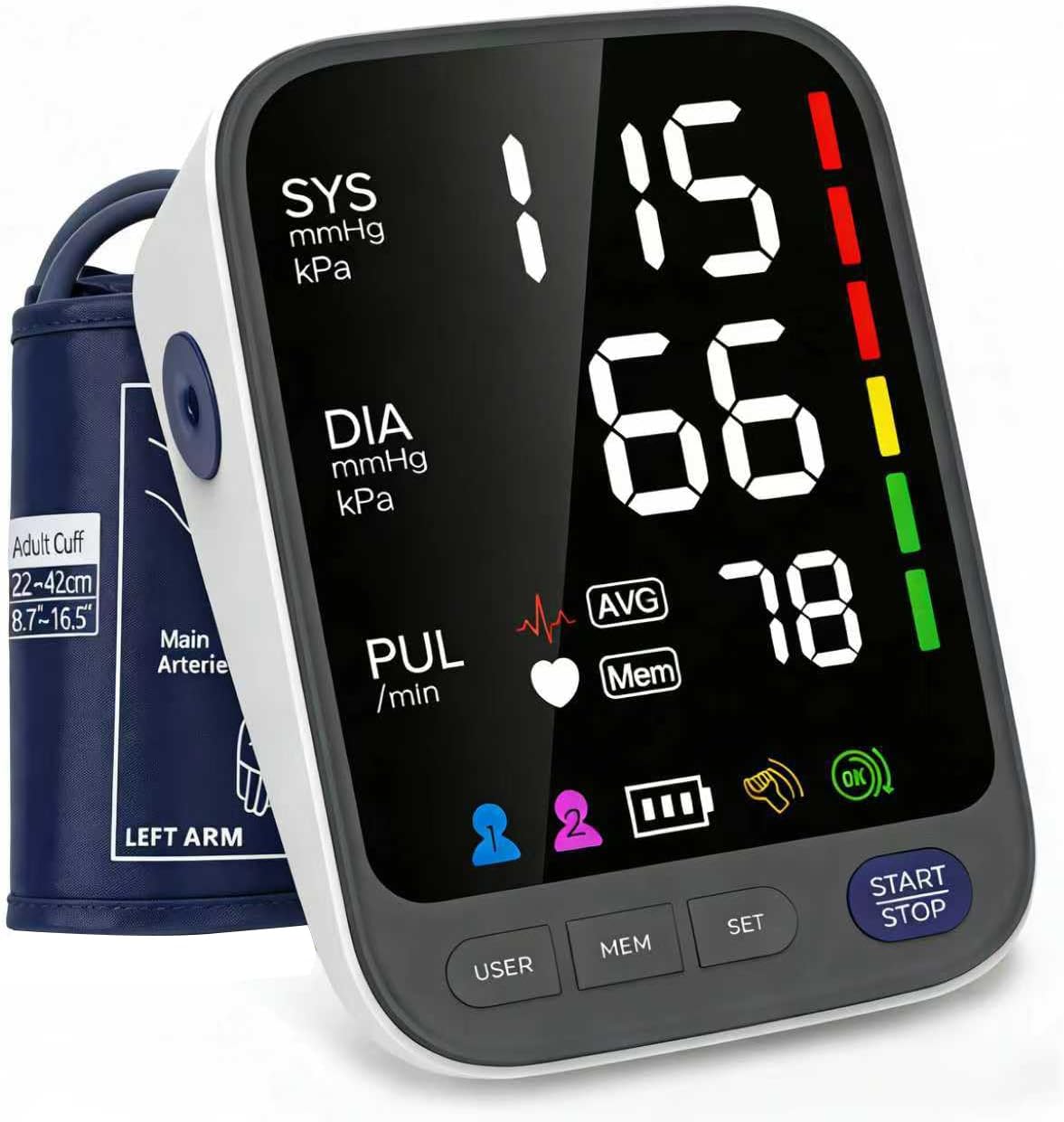 WAJ Automatic Upper Arm Blood Pressure Monitor, 6.4 in LED Display, 2-User Memory

