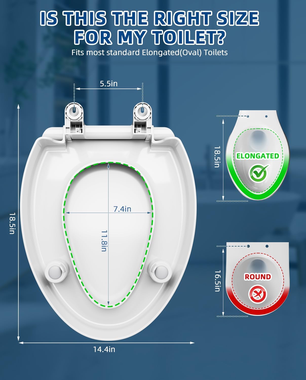 Elevated Toilet Seat Riser for Elongated Toilets, Slow Close, Anti-Slip

