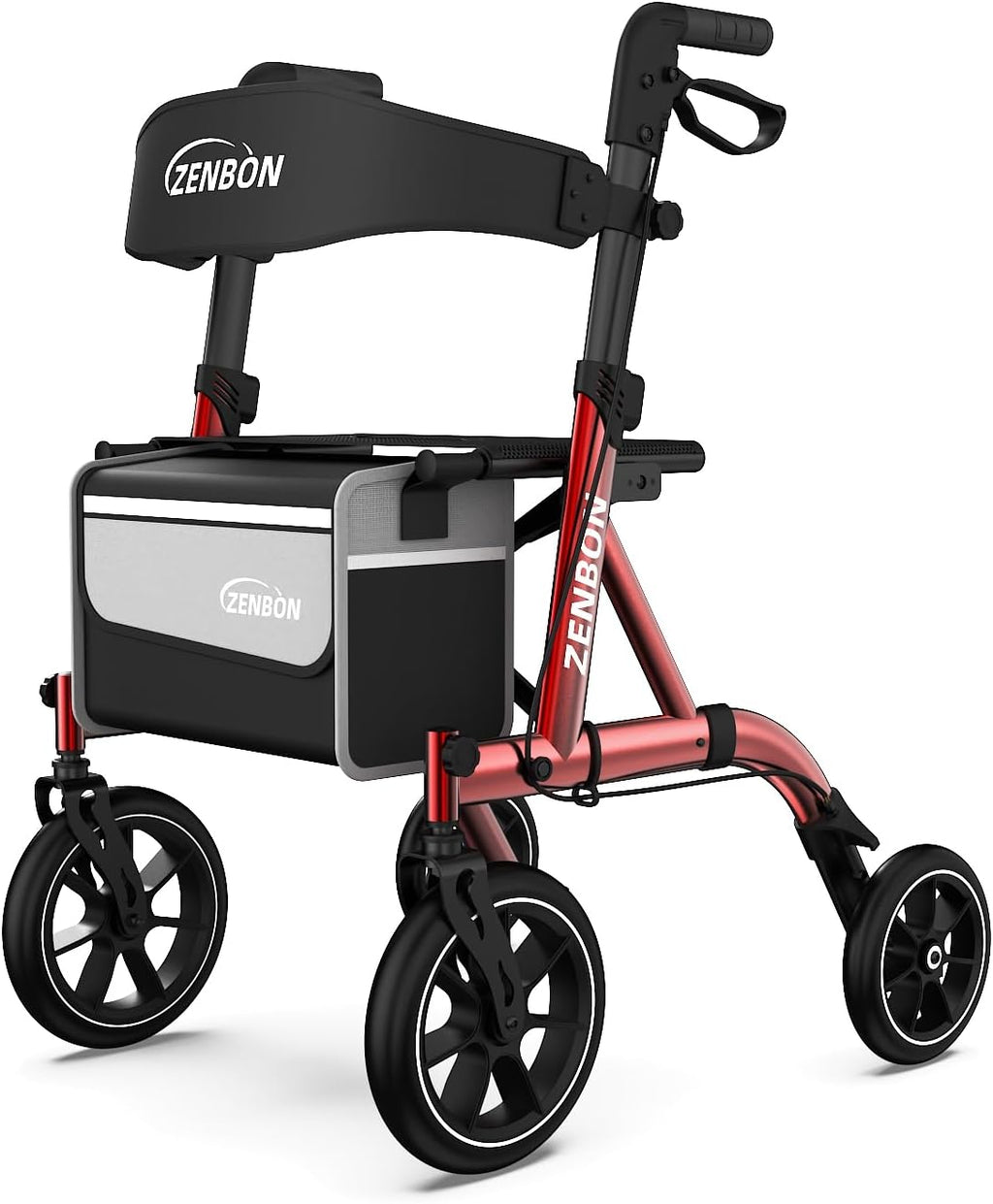 Foldable Rollator Walker with Seat, Adjustable Aluminum Mobility Aid, 330 lb Capacity

