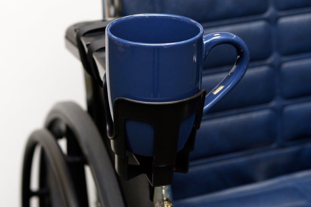 Nearly Universal Wheelchair Cup Holder for Electric Wheelchairs and Mobility Scooters

