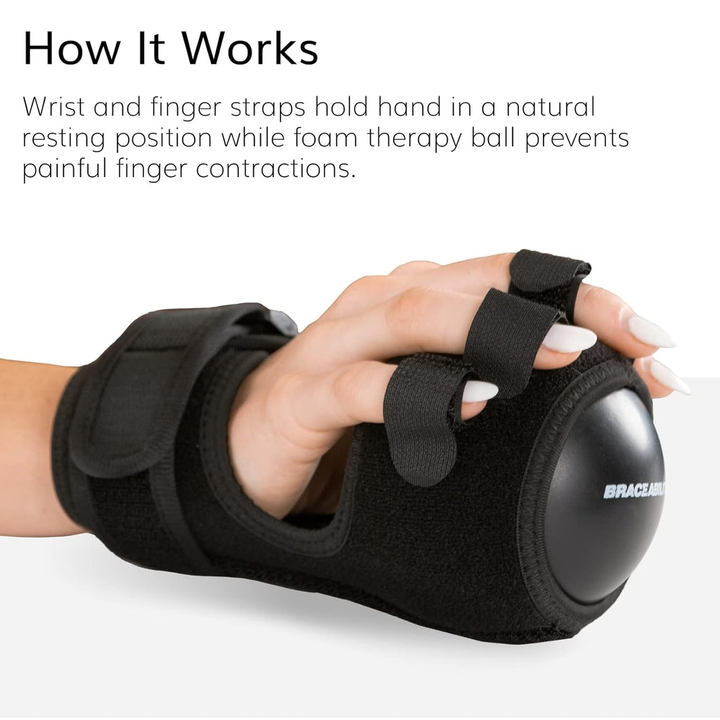 BraceAbility Anti Spasticity Hand Splint, Resting Orthosis with Therapy Ball


