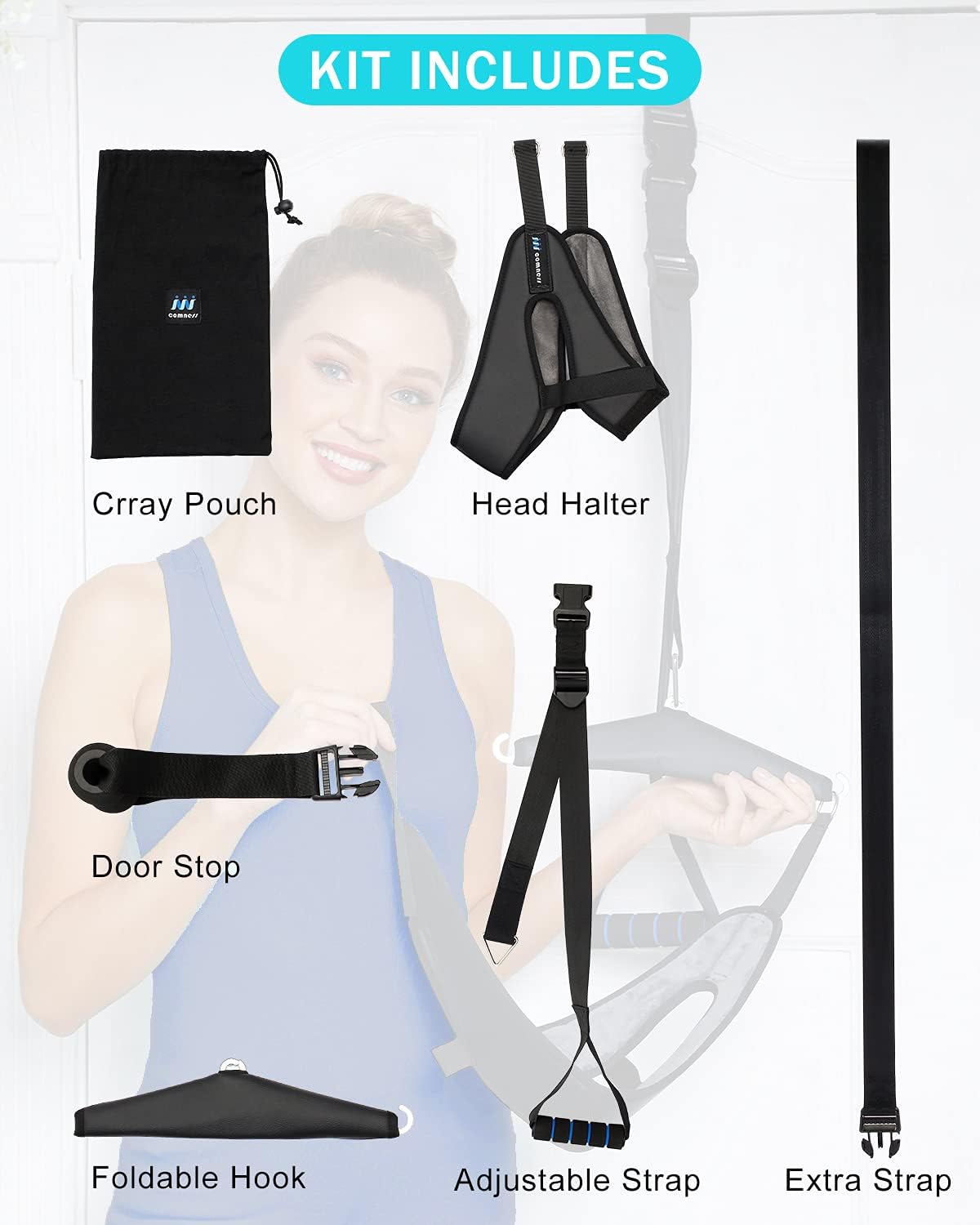 comness Cervical Neck Traction Device Over Door Portable Neck Stretcher Hammock

