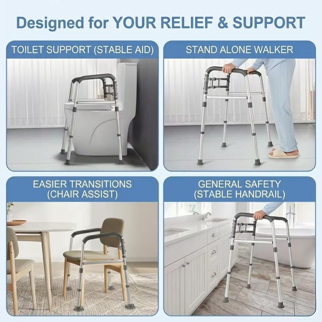 TABEKE Toilet Safety Rails for Seniors Adjustable Height Width Foldable Handles

