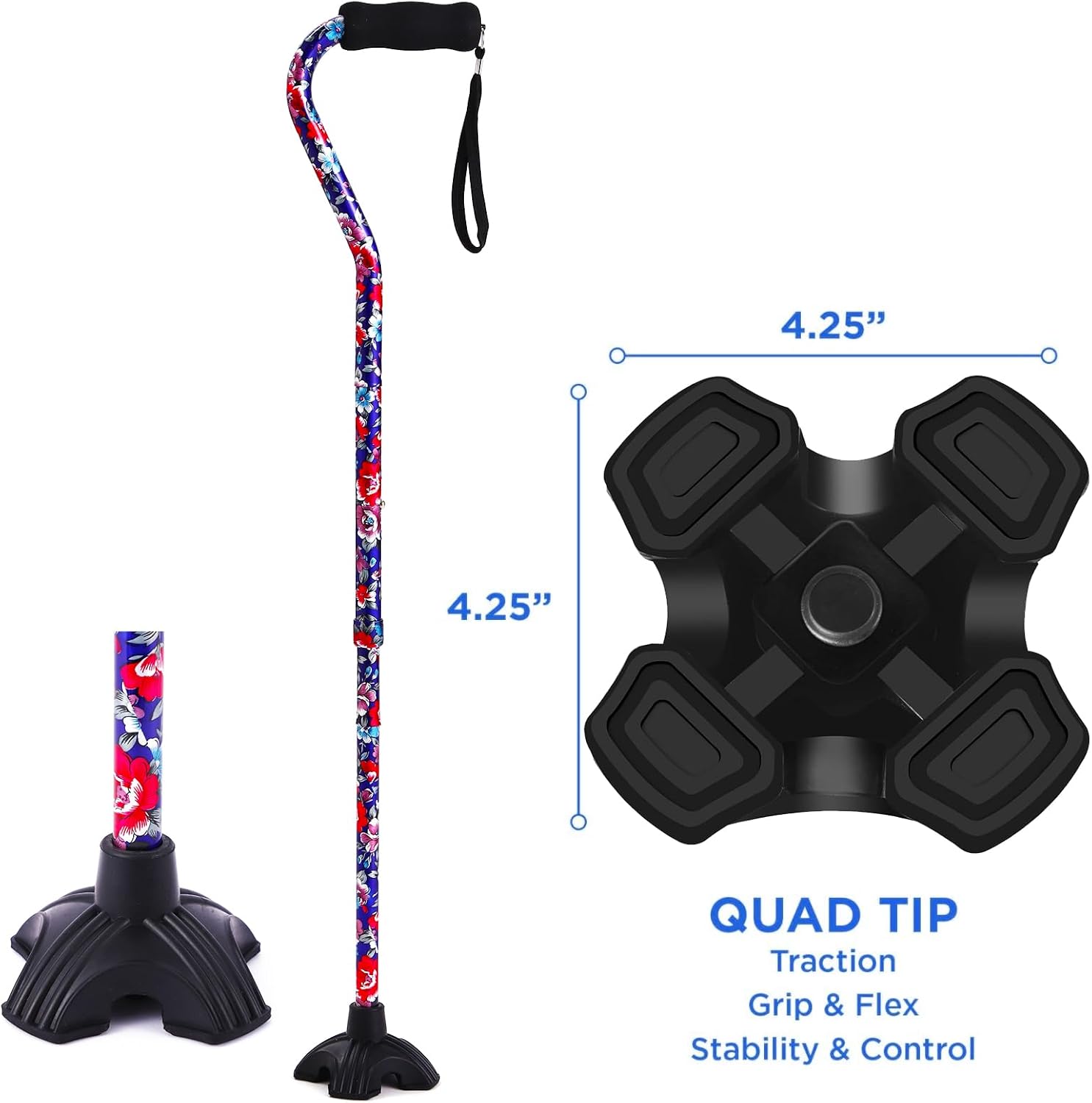 Foldable Adjustable Walking Cane with Self-Standing Tip for Seniors


