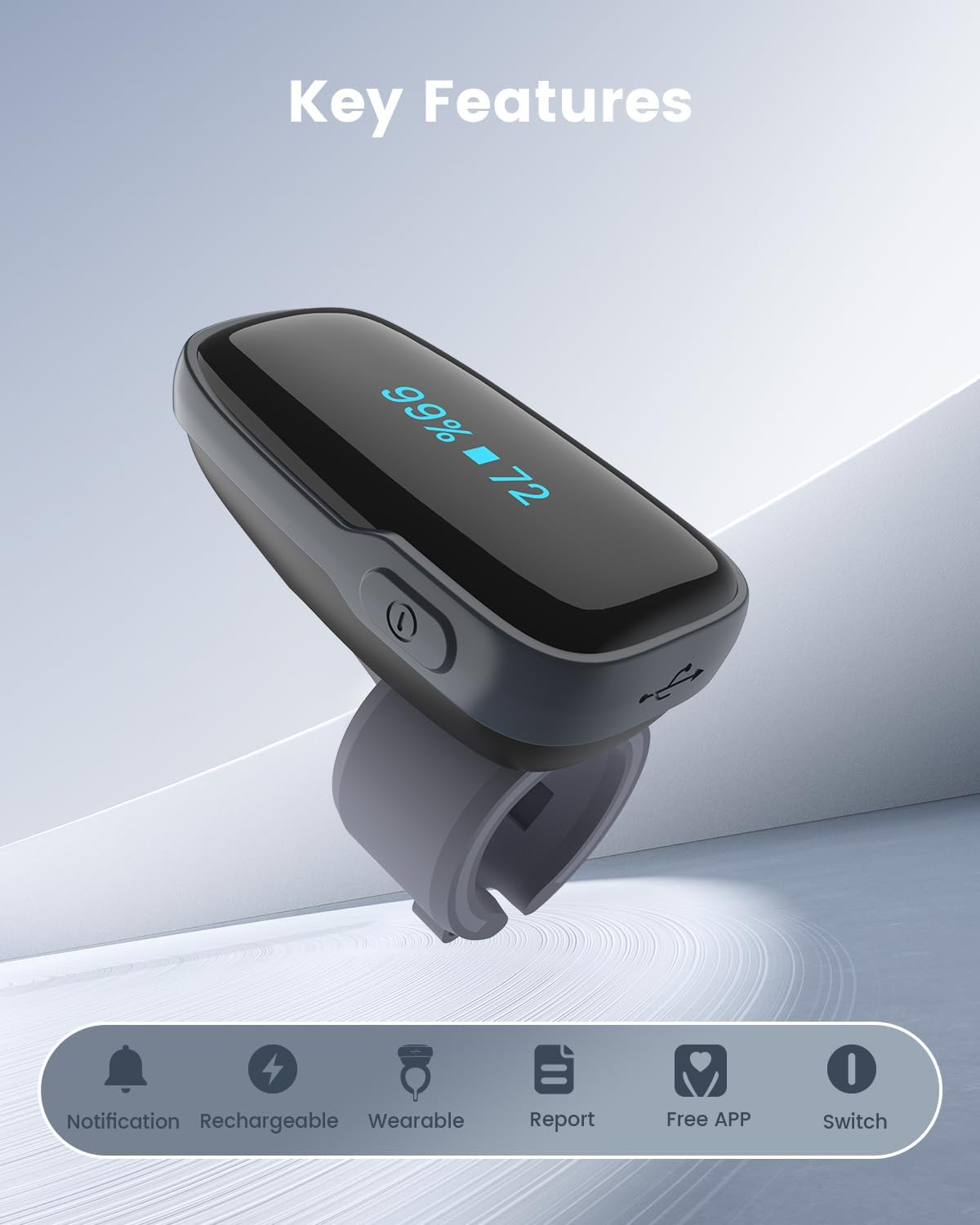 Vibeat Oxylink Bluetooth Blood Oxygen Monitor Finger Pulse Oximeter with Audio Alerts

