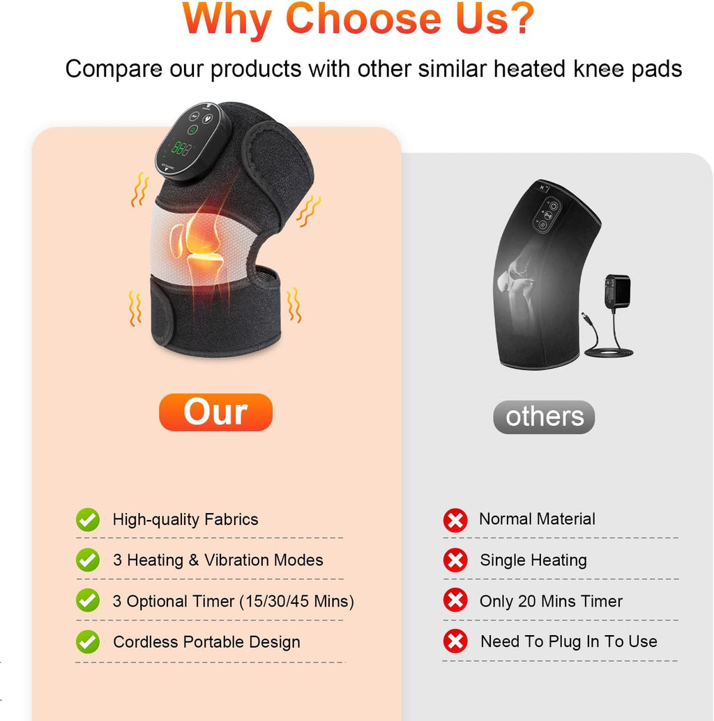 Cordless Heated Knee Massager Rechargeable Heat Vibration Wrap for Knee Elbow Shoulder

