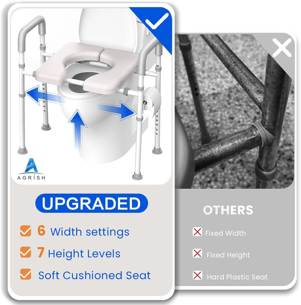 Raised Toilet Seat with Handles, Adjustable Height and Width Toilet Riser, 400 lb

