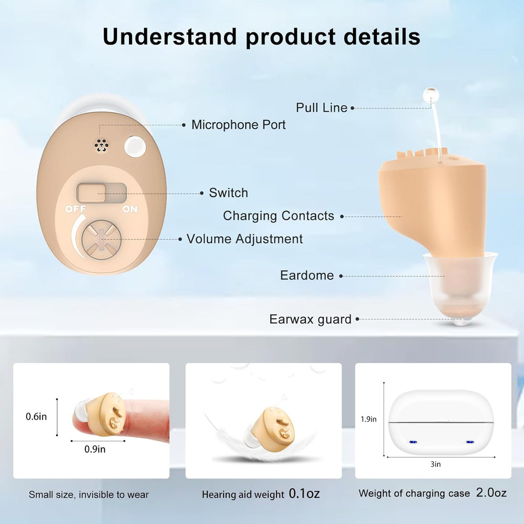 Rechargeable OTC In-Ear Hearing Aids for Seniors, Noise Reduction, Invisible

