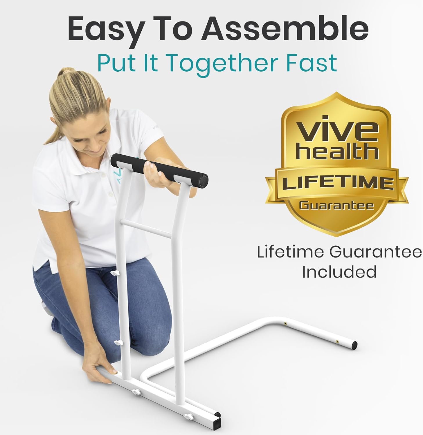 Vive Freestanding Toilet Safety Rail with Padded Handles, 300 lb Support

