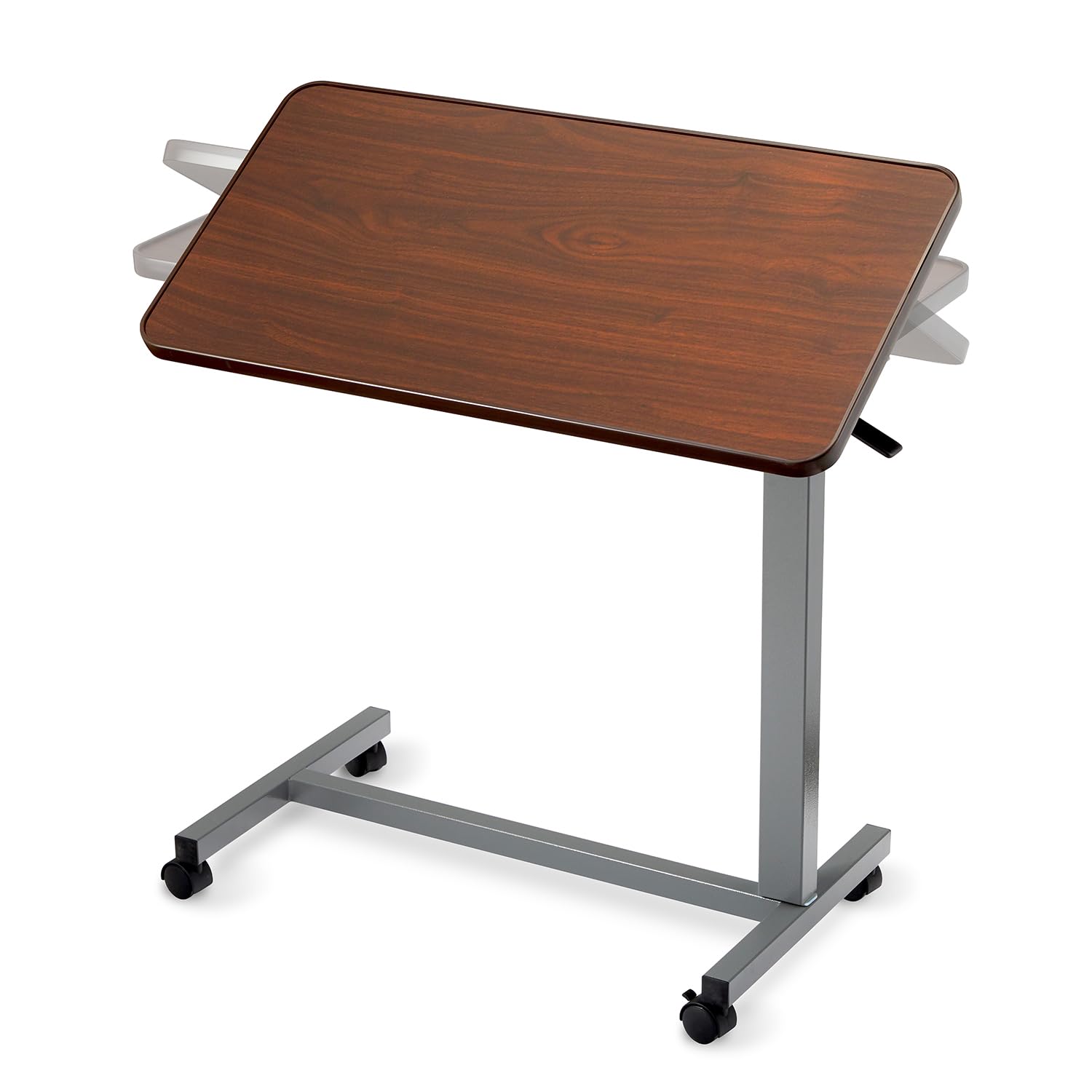 Invacare Height Adjustable Bedside Table with Waterproof Rolling Tray Desk

